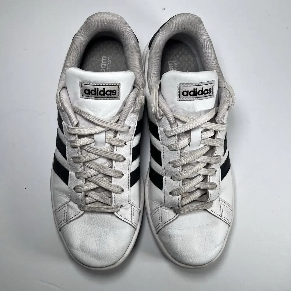 Adidas Grand Court White Black Lace Up Shoes Sneakers Women's Size 8.5 F36483